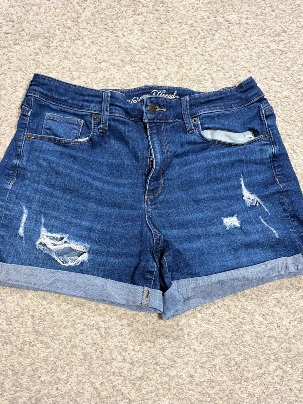Universal Thread Dark Blue Distressed Cuffed Denim Shorts